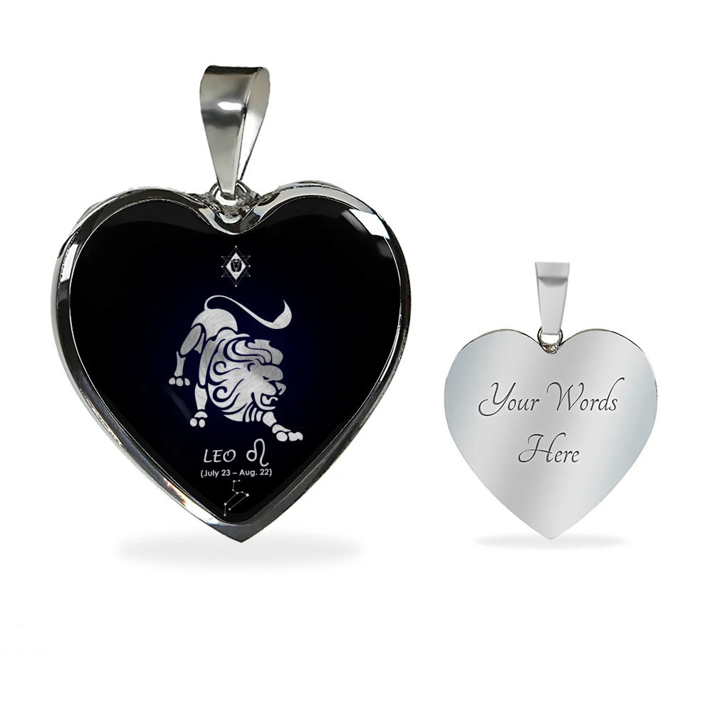 Leo Horoscope Zodiac Personalized Engraved Silver Heart Necklace Custom Name Da